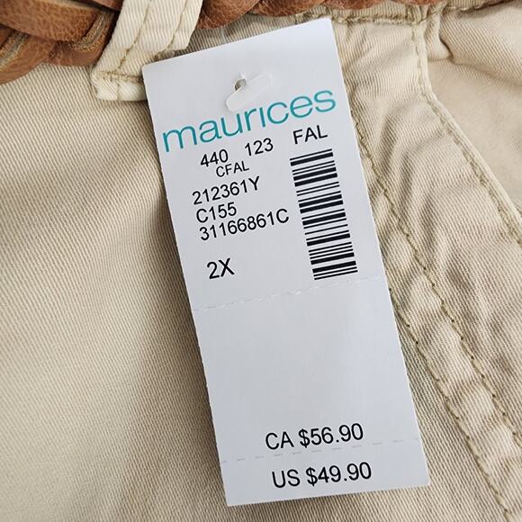 Mauricess Womens Tapered High Rise Belted Chino Ankle Pant Size 2X Khaki Beige - Picture 10 of 13